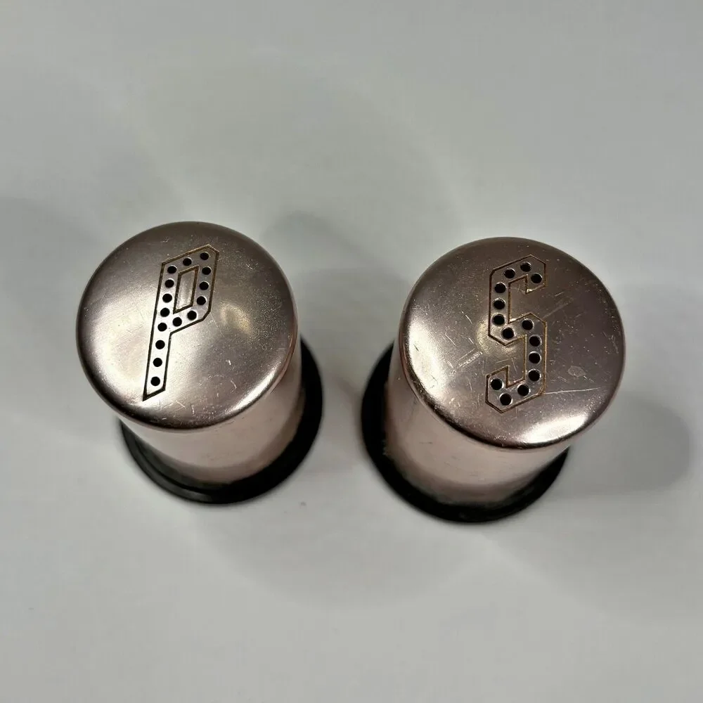 Aluminum Copper Salt Pepper Shakers Mid Century Modern Kitchen Decor 70s Vintage